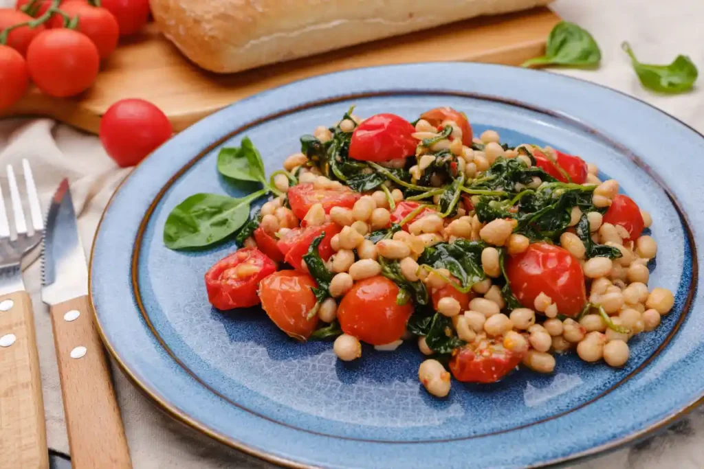 Sautéed Spinach, Tomatoes And Cannellini Beans